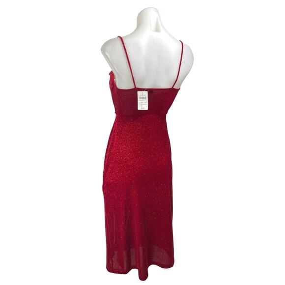 NEW Windsor Red Sleeveless Cowl Neck Glitter Cami Slit Tank Slip Midi Dress S - Picture 3 of 6